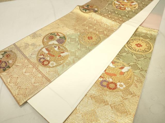 平和屋着物◎六通柄袋帯 花鳥丸文 金糸 正絹 逸品 DAAS7028xg