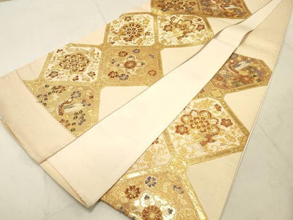 平和屋着物◎西陣 六通柄袋帯 蜀江花鳥文 金糸 証紙付き 正絹 逸品 DAAS7044xg