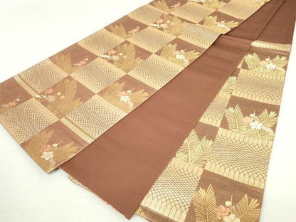 平和屋着物◎六通柄袋帯 市松吉祥花文 金糸 正絹 逸品 DAAS7117xg