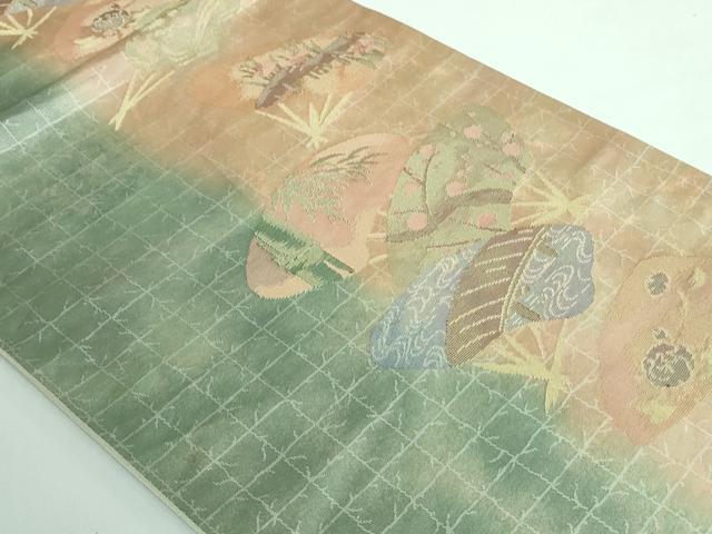 平和屋着物◎六通柄袋帯 扇面花文 金糸 三越扱い 正絹 逸品 DAAS7186xg