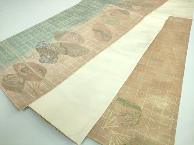 平和屋着物◎六通柄袋帯 扇面花文 金糸 三越扱い 正絹 逸品 DAAS7186xg