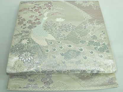 平和屋着物◎六通柄袋帯 煌きのオパール 孔雀花松文 銀糸 正絹 逸品 DAAS7201xg