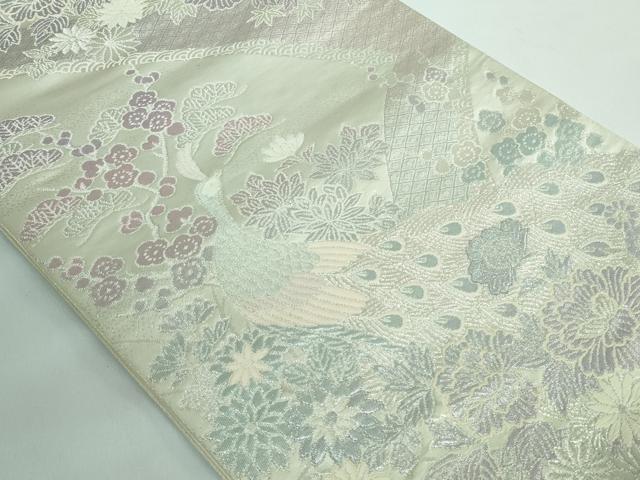 平和屋着物◎六通柄袋帯 煌きのオパール 孔雀花松文 銀糸 正絹 逸品 DAAS7201xg
