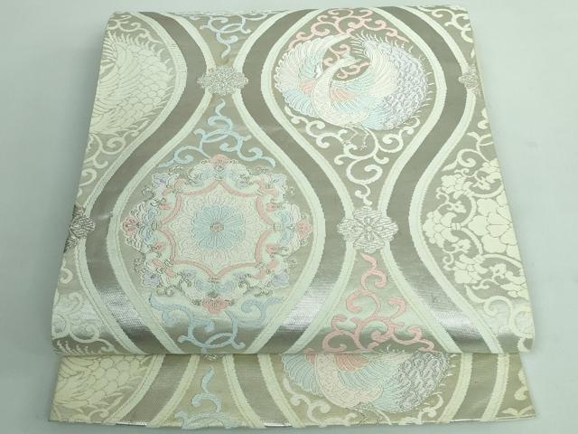 平和屋着物◎六通柄袋帯 立涌正倉院花鳥文 銀糸 正絹 逸品 DAAS7214xg