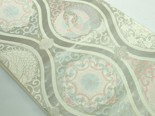 平和屋着物◎六通柄袋帯 立涌正倉院花鳥文 銀糸 正絹 逸品 DAAS7214xg