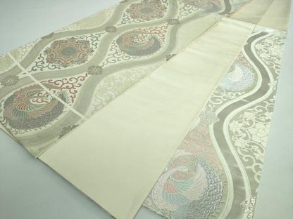 平和屋着物◎六通柄袋帯 立涌正倉院花鳥文 銀糸 正絹 逸品 DAAS7214xg