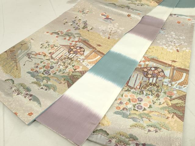 平和屋着物◎六通柄袋帯 御所車花鳥文 金銀糸 正絹 逸品 DAAS7222xg