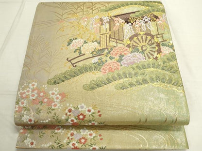 平和屋着物◎六通柄袋帯　葵祭　流水御所車花文　金銀糸　正絹　逸品　DAAS7240xg