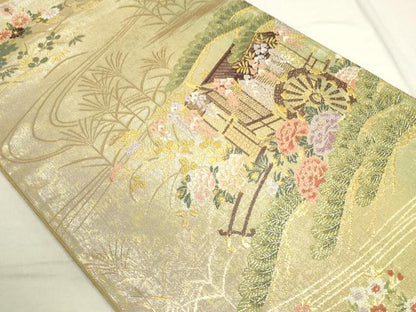 平和屋着物◎六通柄袋帯　葵祭　流水御所車花文　金銀糸　正絹　逸品　DAAS7240xg