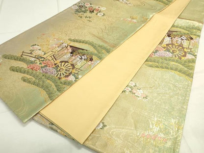 平和屋着物◎六通柄袋帯　葵祭　流水御所車花文　金銀糸　正絹　逸品　DAAS7240xg