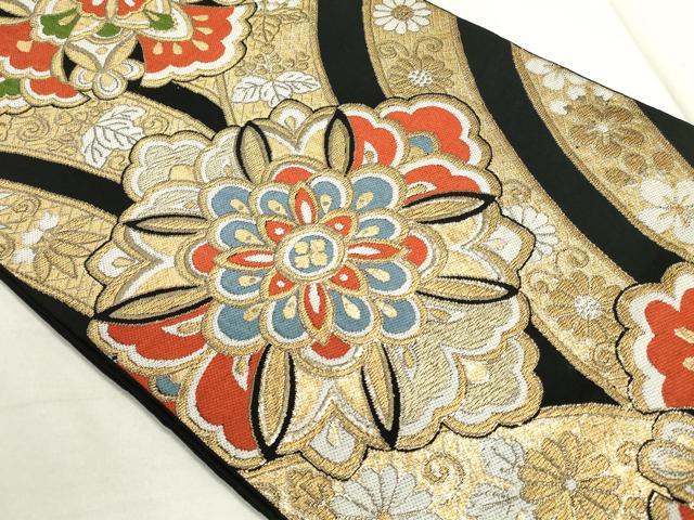 平和屋着物◎六通柄 本袋帯 正倉院更紗花文 黒地 金糸 正絹 逸品 DAAS7244xg