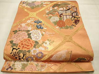 平和屋着物◎六通柄袋帯 唐織 蜀江御所車花文 金銀糸 正絹 逸品 DAAS8039qp
