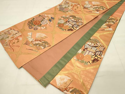 平和屋着物◎六通柄袋帯 唐織 蜀江御所車花文 金銀糸 正絹 逸品 DAAS8039qp