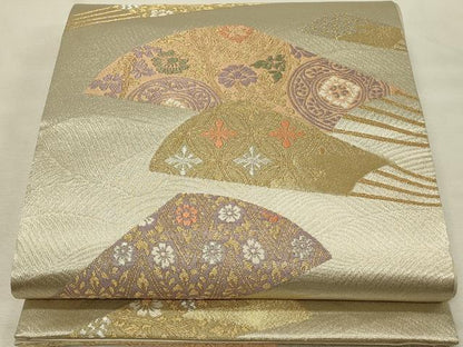 平和屋着物◎六通柄袋帯　扇面吉祥花文　金銀糸　正絹　逸品　DAAS8063qp