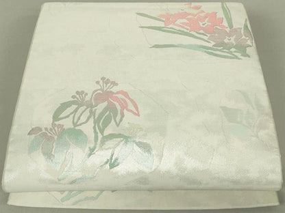 平和屋着物◎六通柄袋帯 紹巴 秋草文 銀糸 正絹 逸品 DAAS8243qp