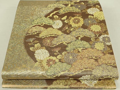 平和屋着物◎六通柄袋帯　流水花松文　金糸　正絹　逸品　DAAS8244qp