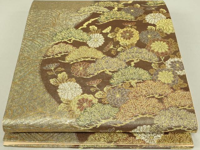 平和屋着物◎六通柄袋帯　流水花松文　金糸　正絹　逸品　DAAS8244qp