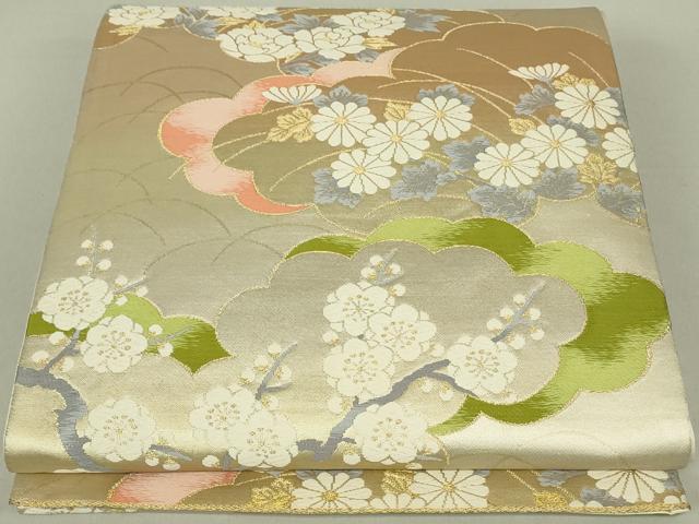 平和屋着物◎六通柄袋帯 唐織 雲取り花文 金糸 正絹 逸品 DAAS8247qp