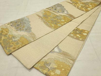 平和屋着物◎明綴 六通柄袋帯 雲取り吉祥花文 プラチナ箔 金銀糸 正絹 逸品 DAAS8287qp