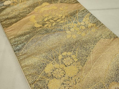 平和屋着物◎六通柄袋帯 草花文 金銀糸 正絹 逸品 DAAS8331qp