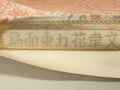 平和屋着物◎六通柄袋帯　唐織　扇面重ね花車文　金糸　正絹　逸品　DAAS8341qp