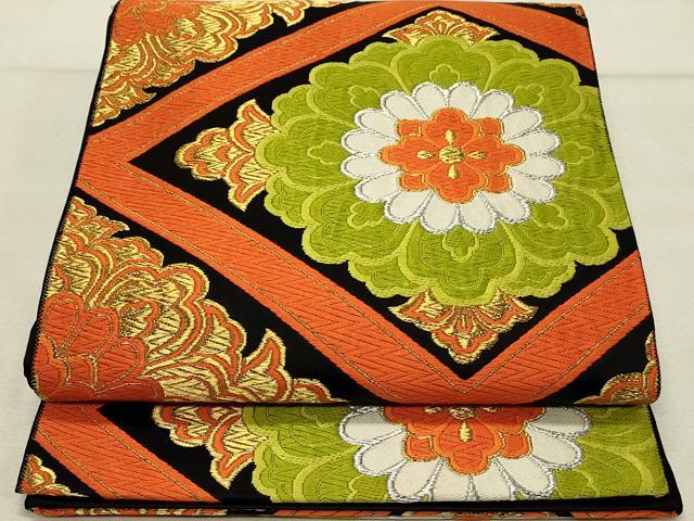 平和屋着物◎六通柄袋帯 唐織 正倉院花文 黒地 金銀糸 正絹 逸品 DAAS8343qp