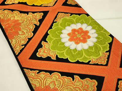 平和屋着物◎六通柄袋帯 唐織 正倉院花文 黒地 金銀糸 正絹 逸品 DAAS8343qp