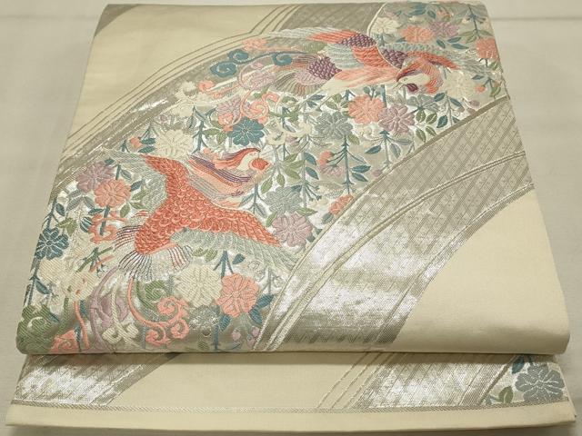 平和屋着物◎六通柄袋帯　唐織　花鳥文　こうさい錦　銀糸　正絹　逸品　DAAS8370qp