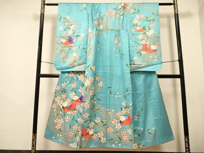 平和屋着物∵女の子　十三参り　子供　祝着・袋帯セット　鴛鴦花文　金彩　逸品　DAAS9002ma