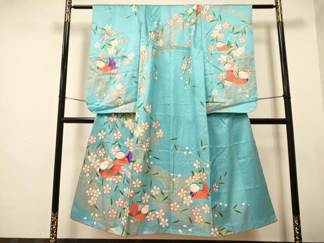 平和屋着物∵女の子　十三参り　子供　祝着・袋帯セット　鴛鴦花文　金彩　逸品　DAAS9002ma