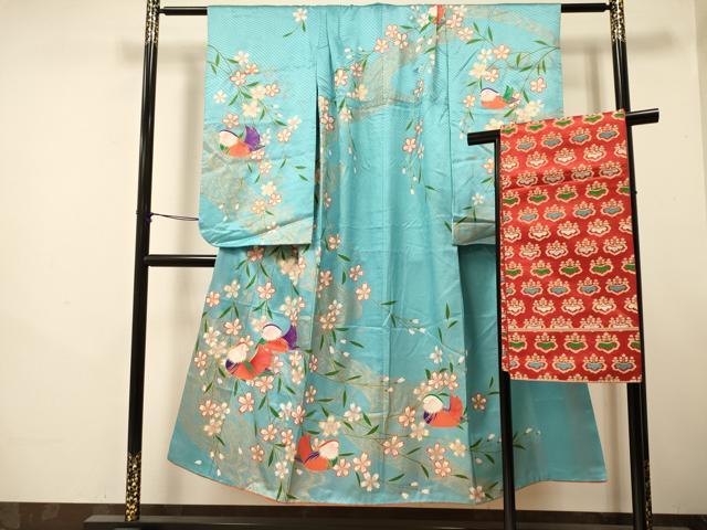 平和屋着物∵女の子　十三参り　子供　祝着・袋帯セット　鴛鴦花文　金彩　逸品　DAAS9002ma