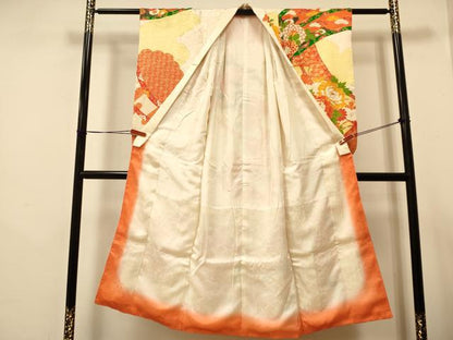 平和屋着物∵女の子 十三参り 子供 祝着・袋帯セット 駒刺繍 絵巻牡丹花文 金彩 逸品 DAAS9005ma