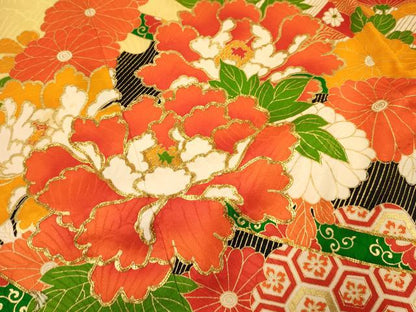 平和屋着物∵女の子 十三参り 子供 祝着・袋帯セット 駒刺繍 絵巻牡丹花文 金彩 逸品 DAAS9005ma