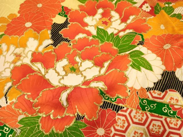 平和屋着物∵女の子 十三参り 子供 祝着・袋帯セット 駒刺繍 絵巻牡丹花文 金彩 逸品 DAAS9005ma