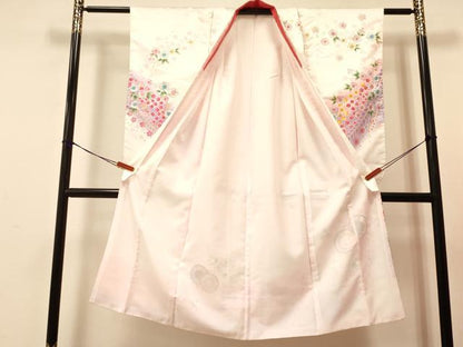 平和屋着物[]七五三　女の子　７歳　祝着　四つ身　長襦袢(単衣・半衿刺繍)セット　鼓花文　暈し染め　金彩　洗える着物　DAAS9025ma