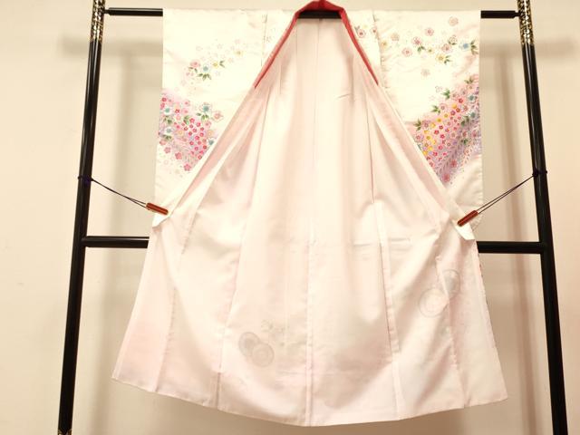 平和屋着物[]七五三　女の子　７歳　祝着　四つ身　長襦袢(単衣・半衿刺繍)セット　鼓花文　暈し染め　金彩　洗える着物　DAAS9025ma