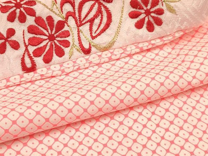 平和屋着物[]七五三　女の子　７歳　祝着　四つ身　長襦袢(単衣・半衿刺繍)セット　鼓花文　暈し染め　金彩　洗える着物　DAAS9025ma