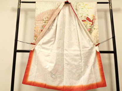 平和屋着物[]七五三　女の子　７歳　祝着　四つ身　袋帯セット　花蝶文　金彩　逸品　DAAS9026ma