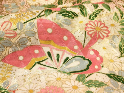 平和屋着物[]七五三　女の子　７歳　祝着　四つ身　袋帯セット　花蝶文　金彩　逸品　DAAS9026ma