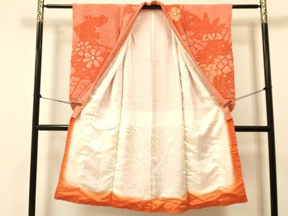 平和屋着物[]七五三　女の子　７歳　祝着　四つ身　つけ帯・小物セット　駒刺繍　総絞り　檜扇花文　逸品　DAAS9029ma
