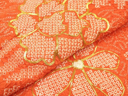 平和屋着物[]七五三　女の子　７歳　祝着　四つ身　つけ帯・小物セット　駒刺繍　総絞り　檜扇花文　逸品　DAAS9029ma