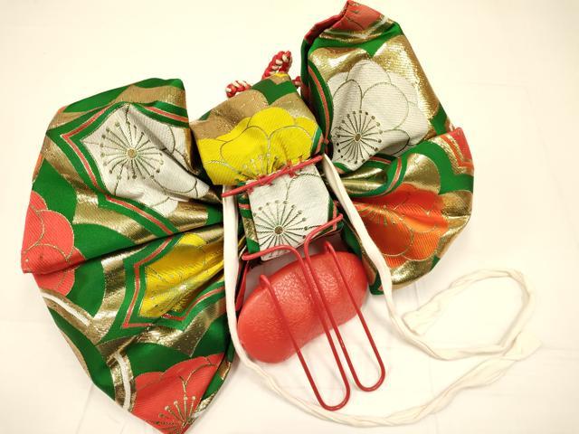 平和屋着物[]七五三　女の子　７歳　祝着　四つ身　つけ帯・小物セット　駒刺繍　総絞り　檜扇花文　逸品　DAAS9029ma