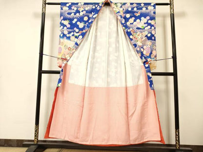 平和屋着物∵女の子　十三参り　子供　祝着・袋帯セット　駒刺繍　花蝶文　暈し染め　金彩　逸品　DAAS9066ma