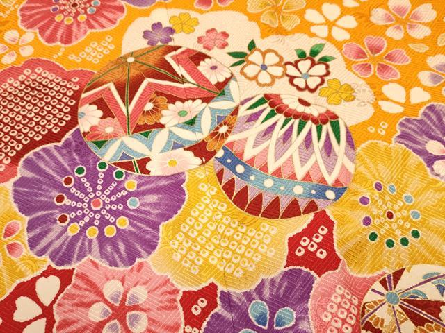 平和屋着物[]七五三　女の子　７歳　祝着　四つ身　襦袢(単衣・半衿刺繍)セット　鞠花文　金彩　逸品　DAAS9069ma