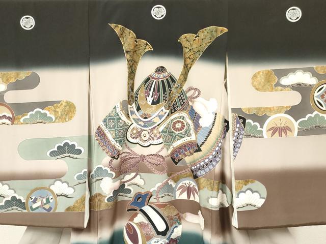 平和屋着物[]お宮参り　男の子　祝着　産着　初着　のしめ　兜　打ち出の小槌　エ霞松文　暈し染め　金彩　逸品　DAAS9094ma