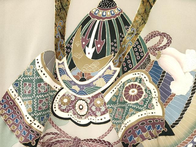 平和屋着物[]お宮参り　男の子　祝着　産着　初着　のしめ　兜　打ち出の小槌　エ霞松文　暈し染め　金彩　逸品　DAAS9094ma
