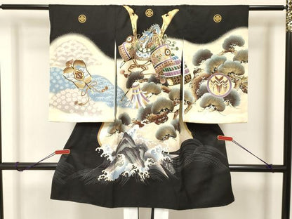 平和屋着物[]お宮参り　男の子　祝着　産着　初着　のしめ　龍　兜　立波松文　暈し染め　金彩　逸品　DAAS9095ma