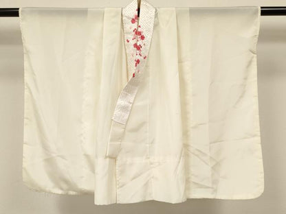 平和屋着物[]七五三　女の子　３歳　祝着　三つ身　長襦袢・被布セット　花蝶文　草花地紋　生成り色　洗える着物　DAAS9124ma