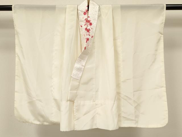 平和屋着物[]七五三　女の子　３歳　祝着　三つ身　長襦袢・被布セット　花蝶文　草花地紋　生成り色　洗える着物　DAAS9124ma
