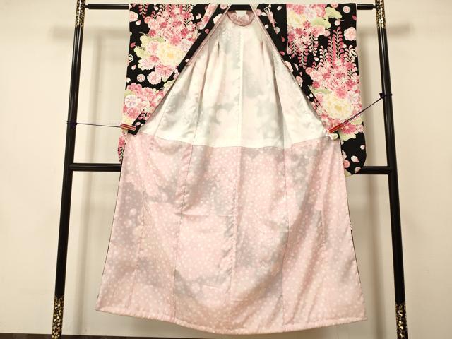 平和屋着物[]女の子　十三参り　子供　祝着　牡丹花文　黒地　金彩　洗える着物　DAAS9132ma